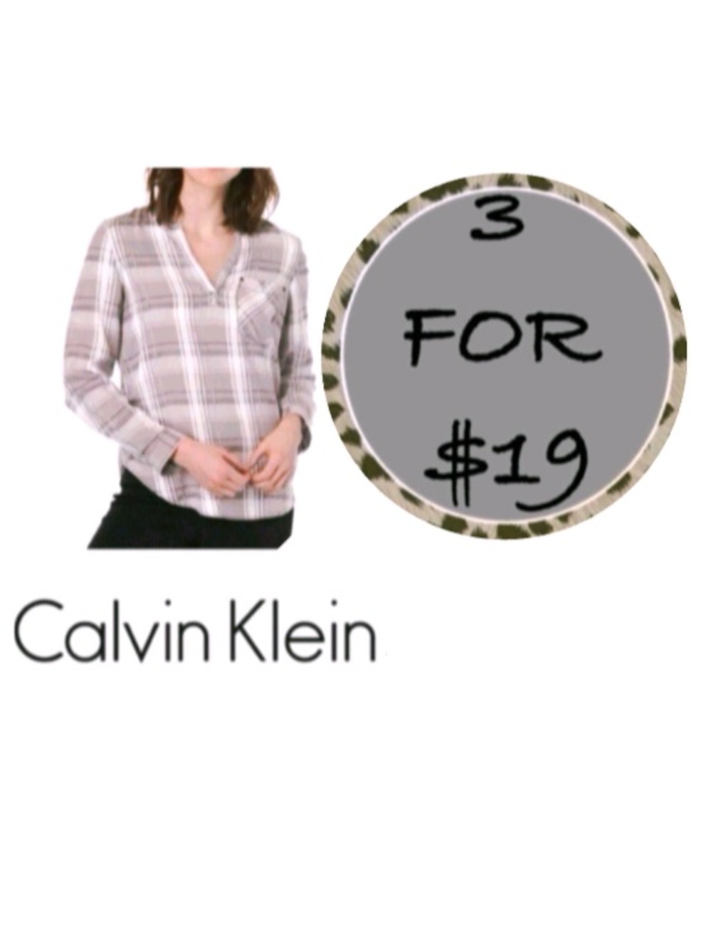 3/$19 Calvin Klein plaid tunic Henley blouse tunic top